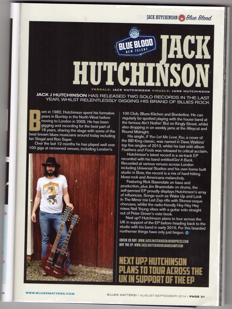 Jack J Hutchinson in Blues Matters magazine