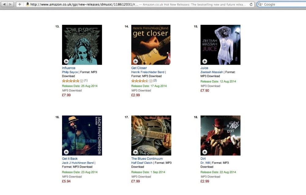 Jack J Hutchinson Band reach number 16 in the Amazon blues new releases chart.